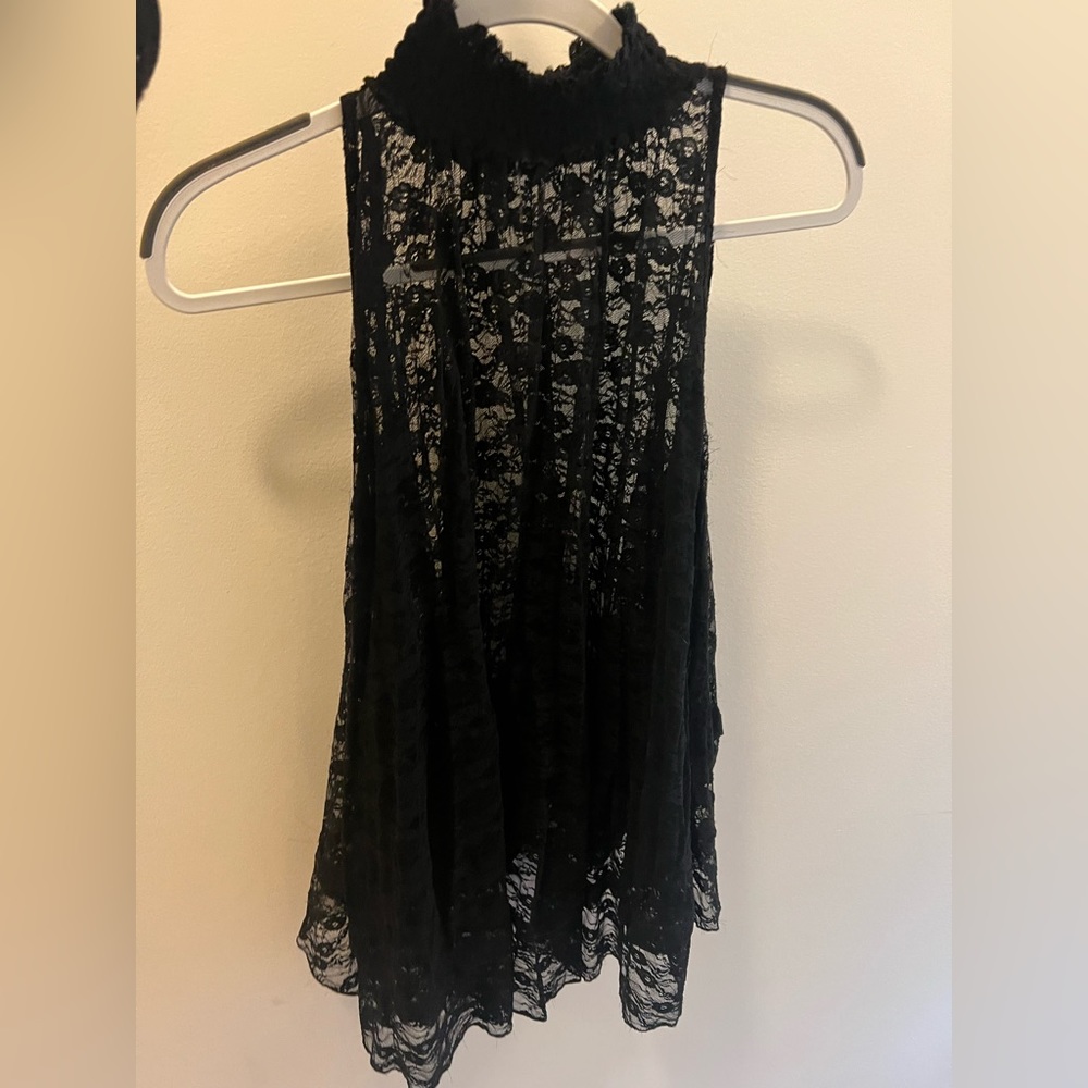 Free People Mauve Black Laced Turtle Neck Tunic
